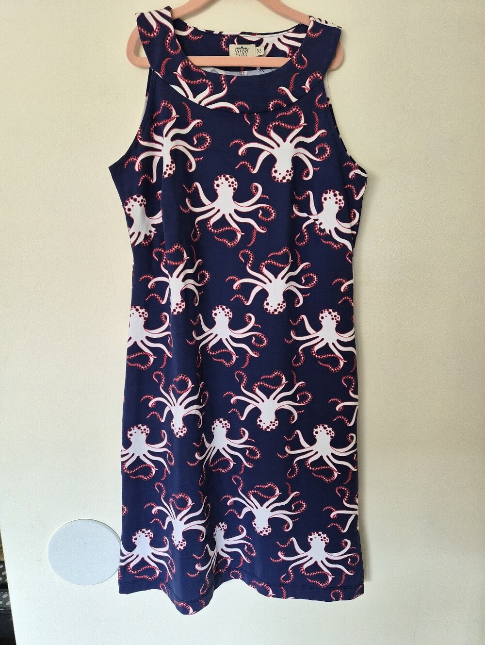 VGUC Katherine Way Octopus Seaside Shift Dress Navy Red White Xsmall